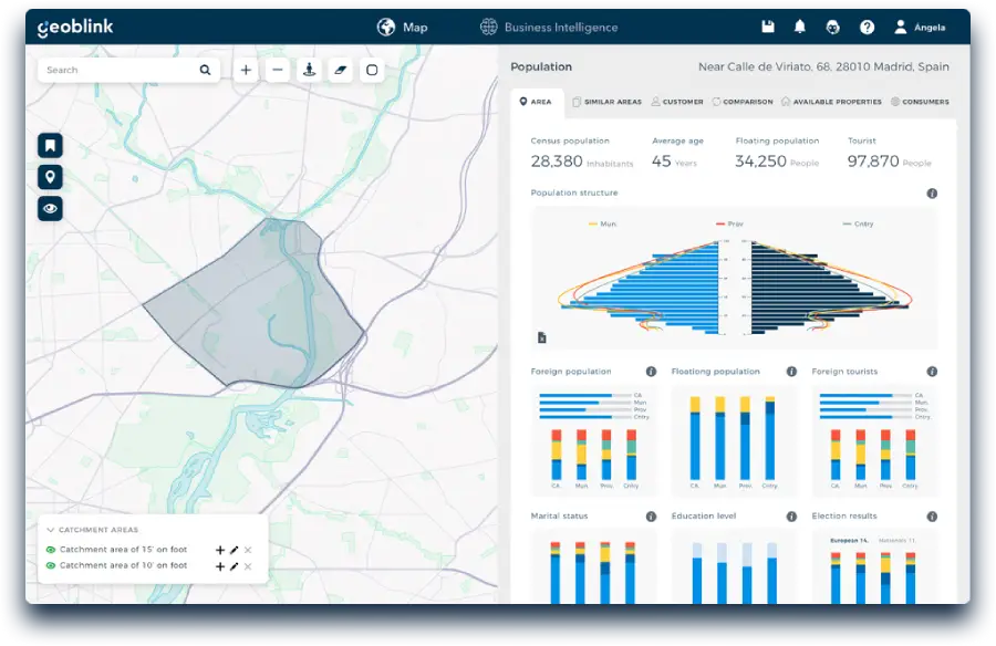 A screenshot of Geoblink, a location intelligence tool